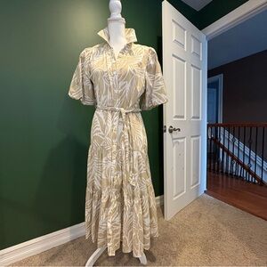 Petal & Pup Beige Leaf Print Midi Dress